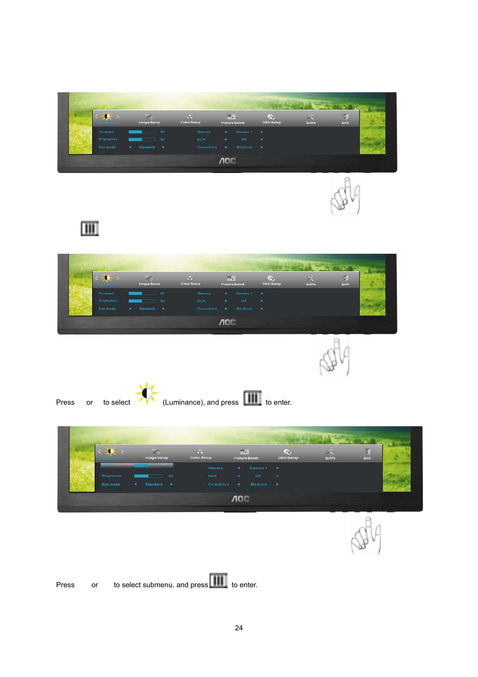 Luminance | AOC I2260PWHU User Manual | Page 24 / 70