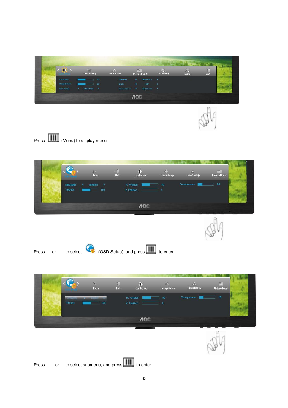 AOC I2260PWHU User Manual | Page 33 / 70