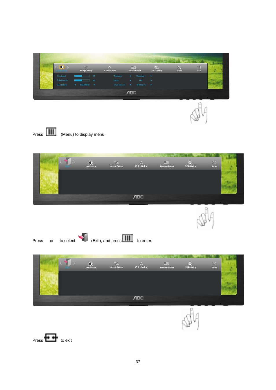 Exit | AOC I2260PWHU User Manual | Page 37 / 70