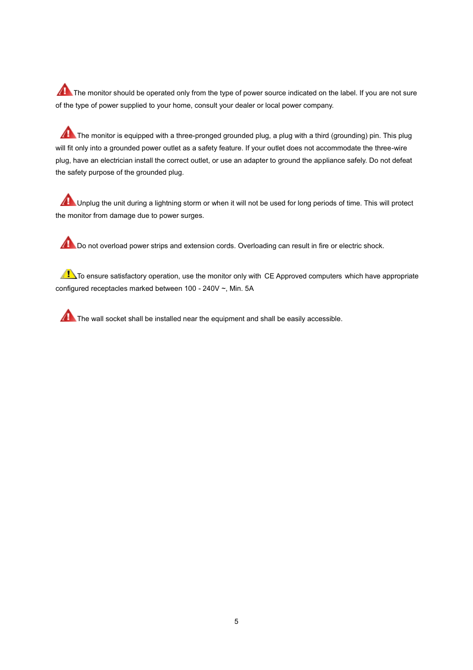 Power | AOC I2260PWHU User Manual | Page 5 / 70