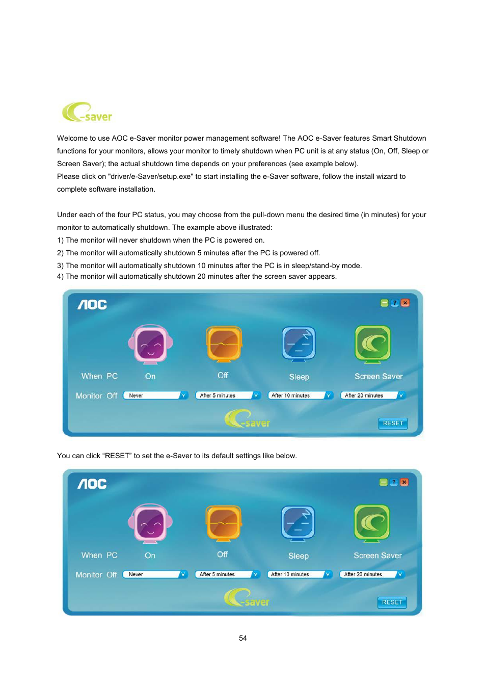 E-saver | AOC I2260PWHU User Manual | Page 54 / 70