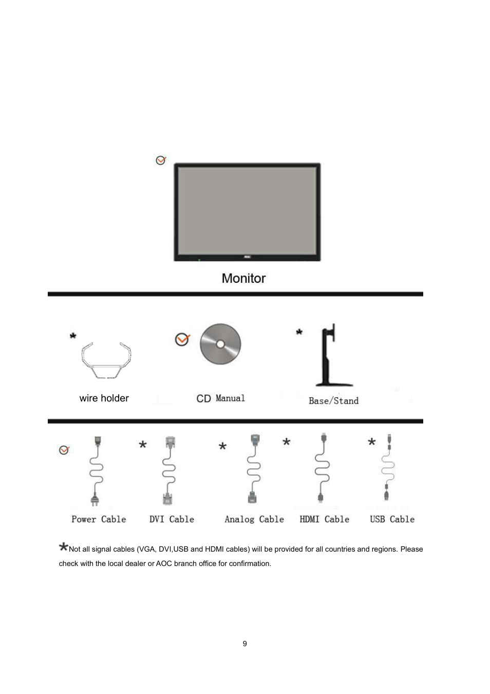 Setup, Contents in box | AOC I2260PWHU User Manual | Page 9 / 70