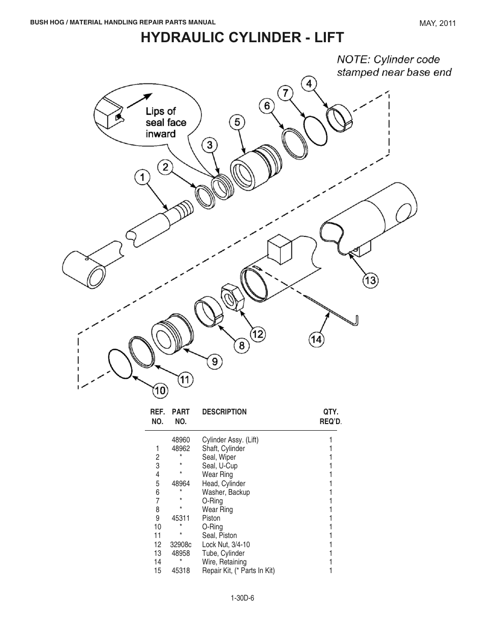 Hydraulic cylinder - lift | Bush Hog 2047 User Manual | Page 23 / 51