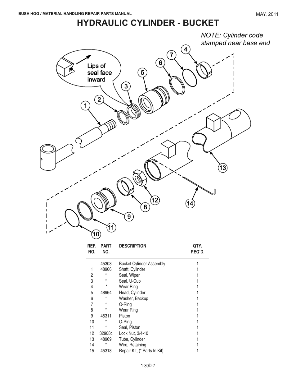 Hydraulic cylinder - bucket | Bush Hog 2047 User Manual | Page 24 / 51