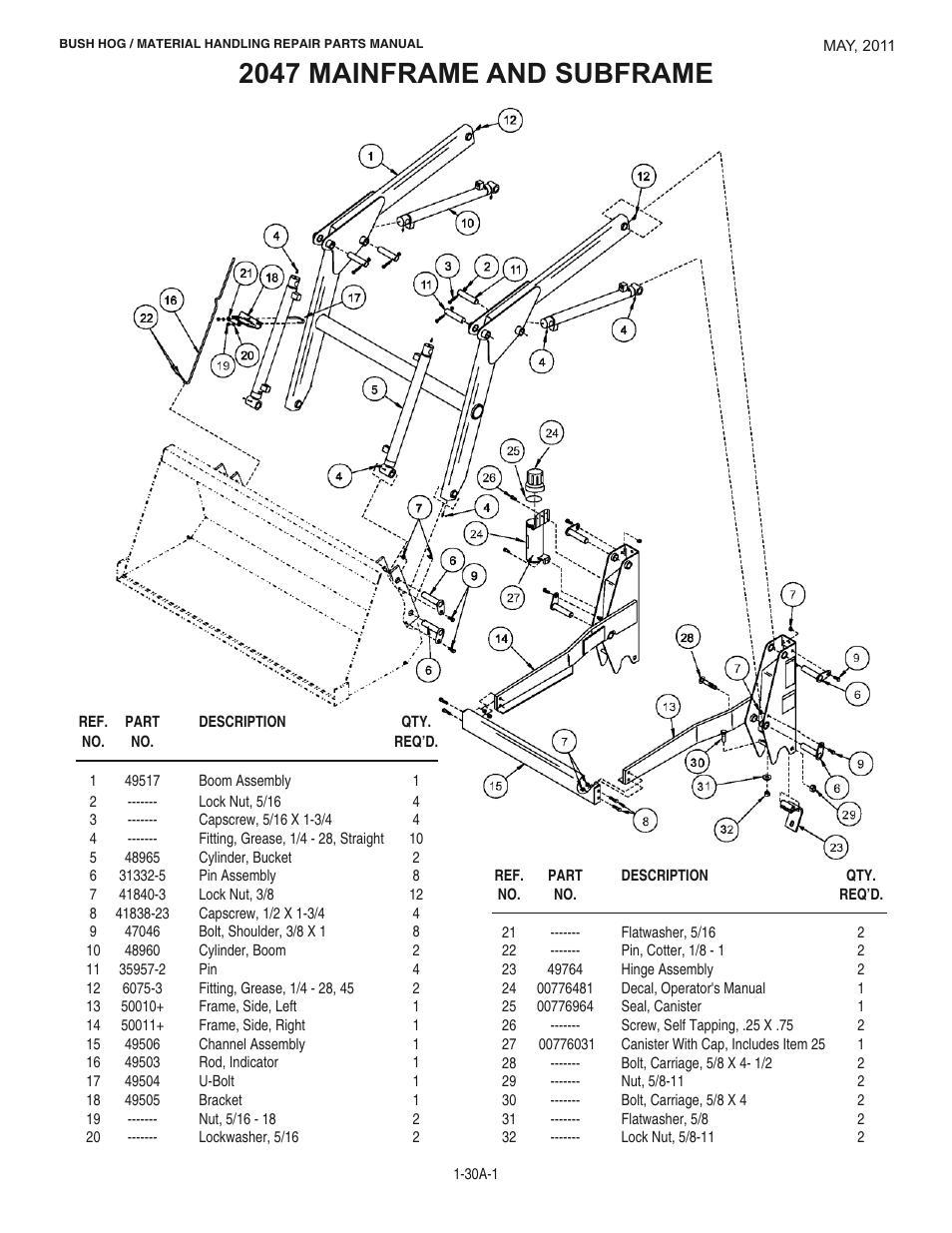 2047 mainframe and subframe | Bush Hog 2047 User Manual | Page 7 / 51