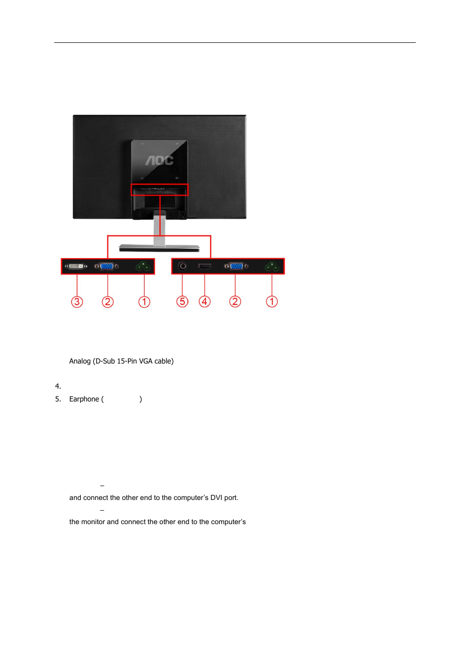 Connecting the monitor | AOC I2476VWM User Manual | Page 12 / 72