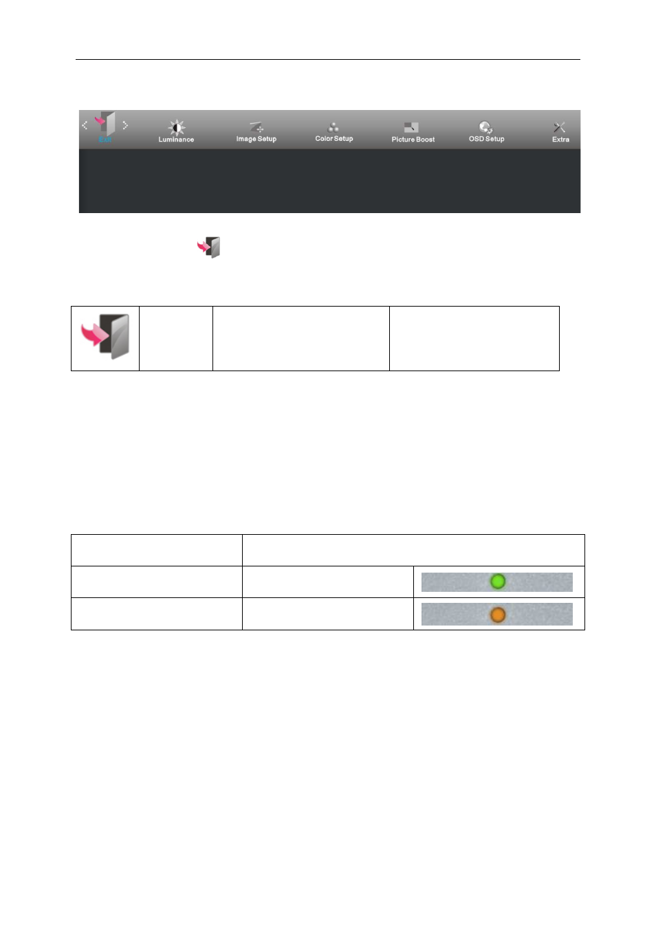Exit, Led indicator | AOC M2470SWDA User Manual | Page 29 / 64