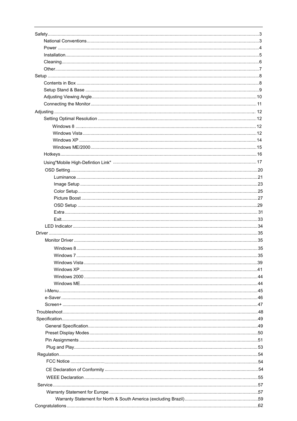 AOC D2769VH User Manual | Page 2 / 72