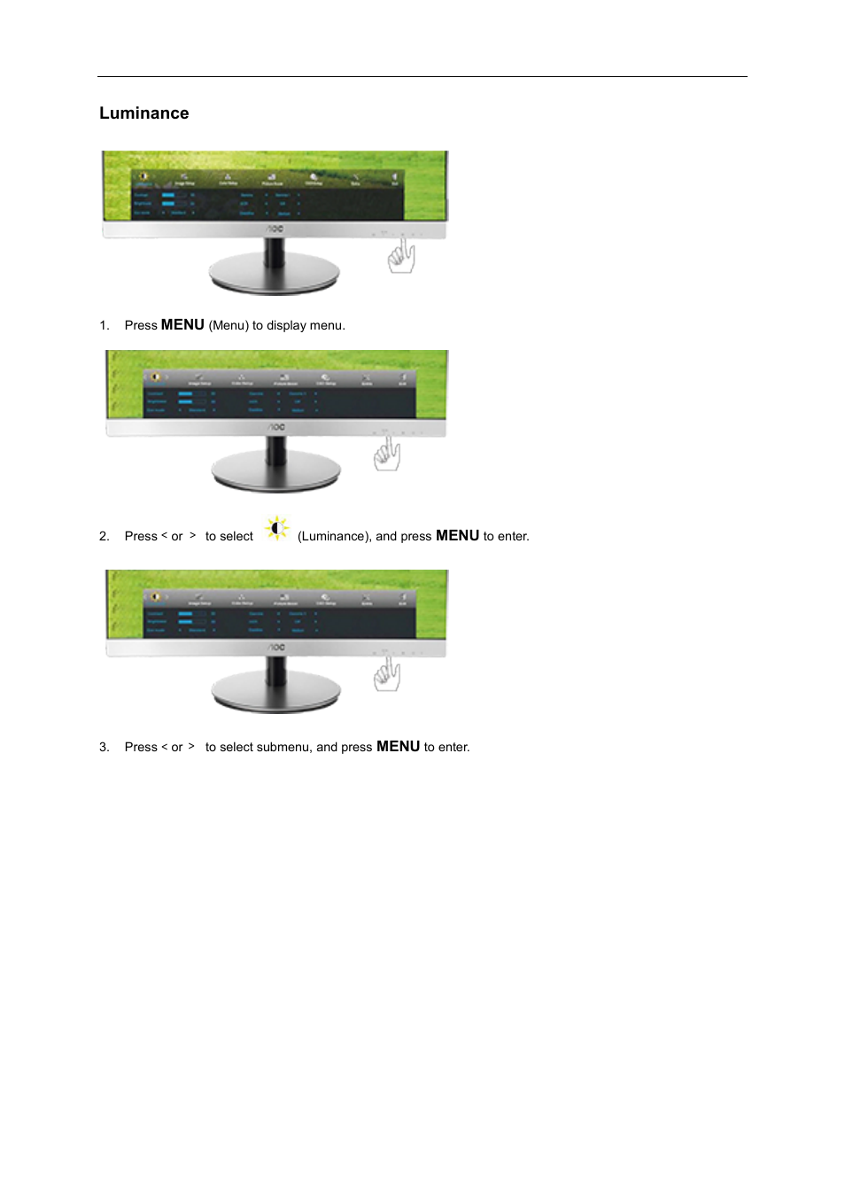 Luminance, Sd setting | AOC D2769VH User Manual | Page 22 / 72