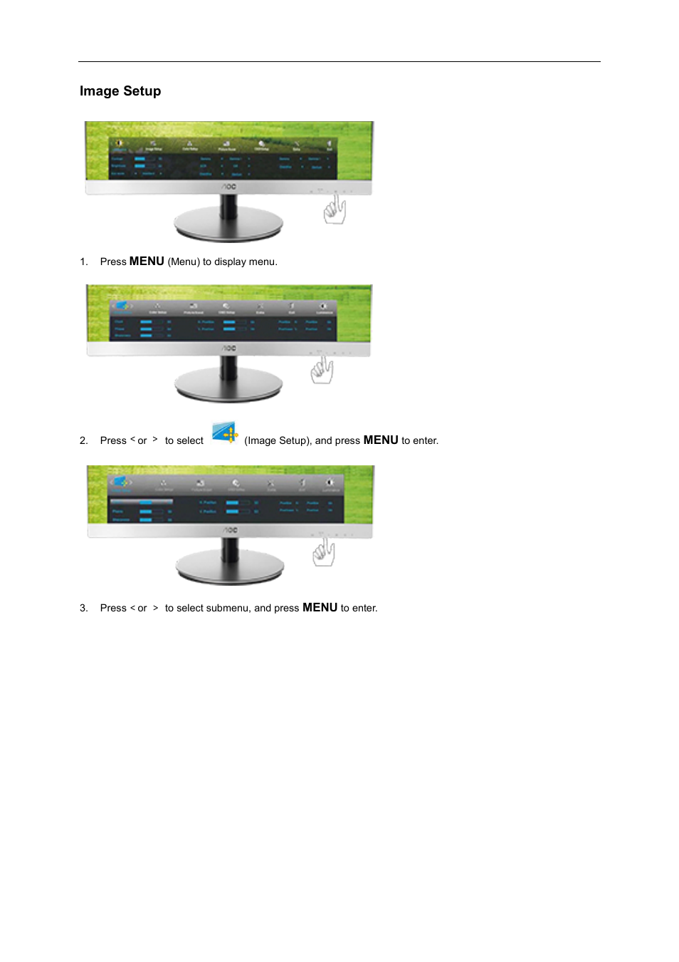 Image setup, Luminanc | AOC D2769VH User Manual | Page 25 / 72