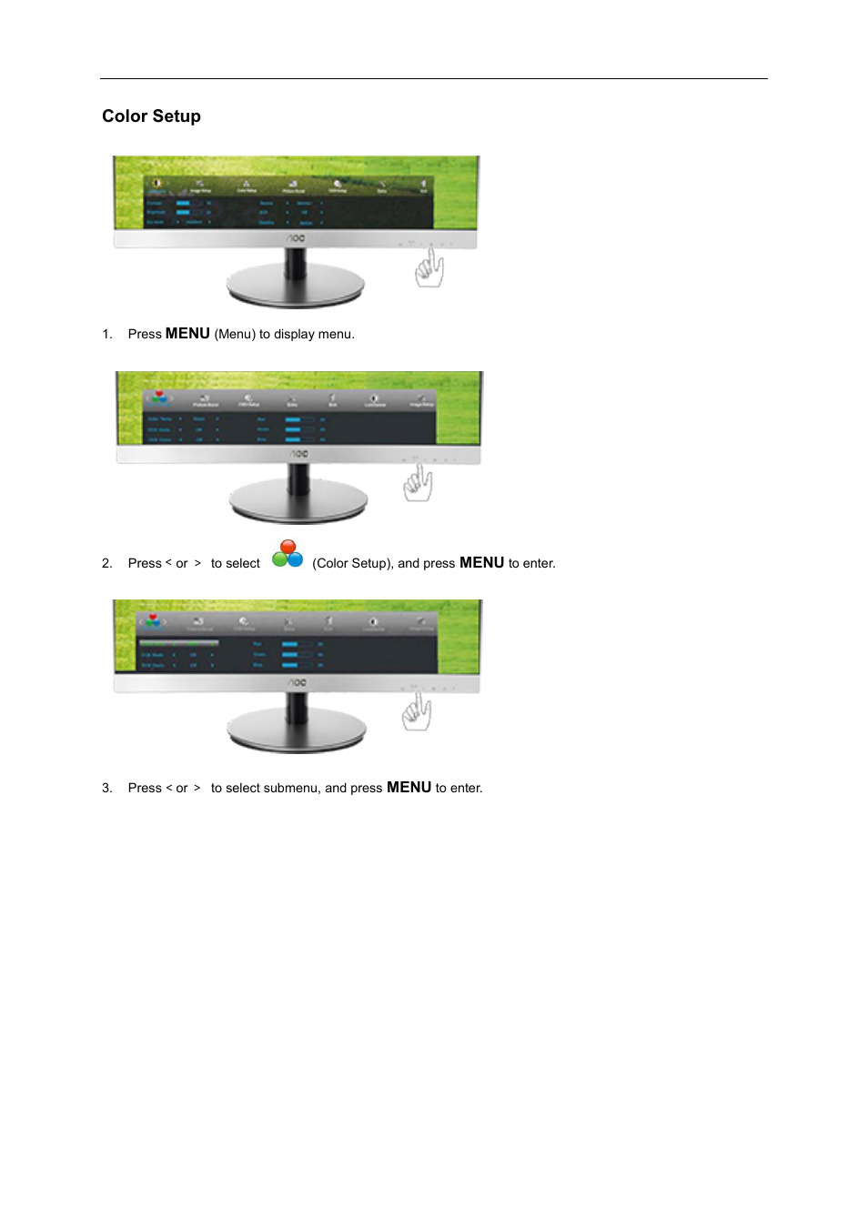 Color setup, Image setup | AOC D2769VH User Manual | Page 27 / 72