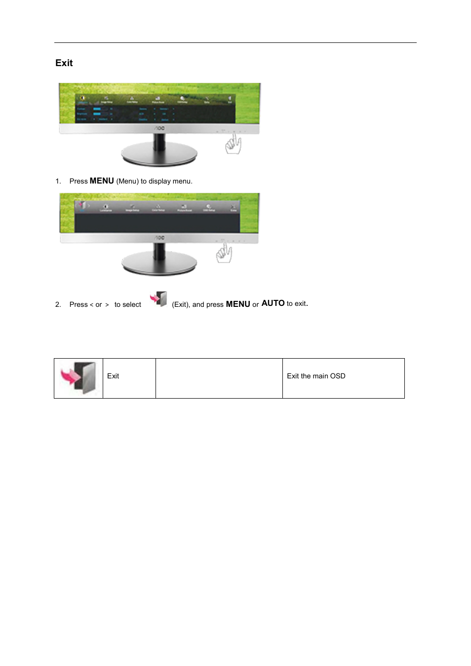 Exit, Extra | AOC D2769VH User Manual | Page 38 / 72