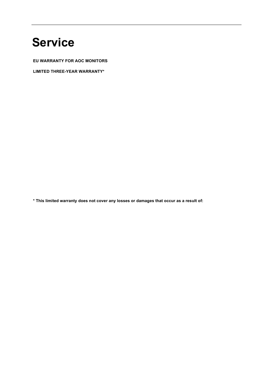 Service, Warranty statement for europe, Ce declaration of conformity | Weee declaration | AOC D2769VH User Manual | Page 68 / 72