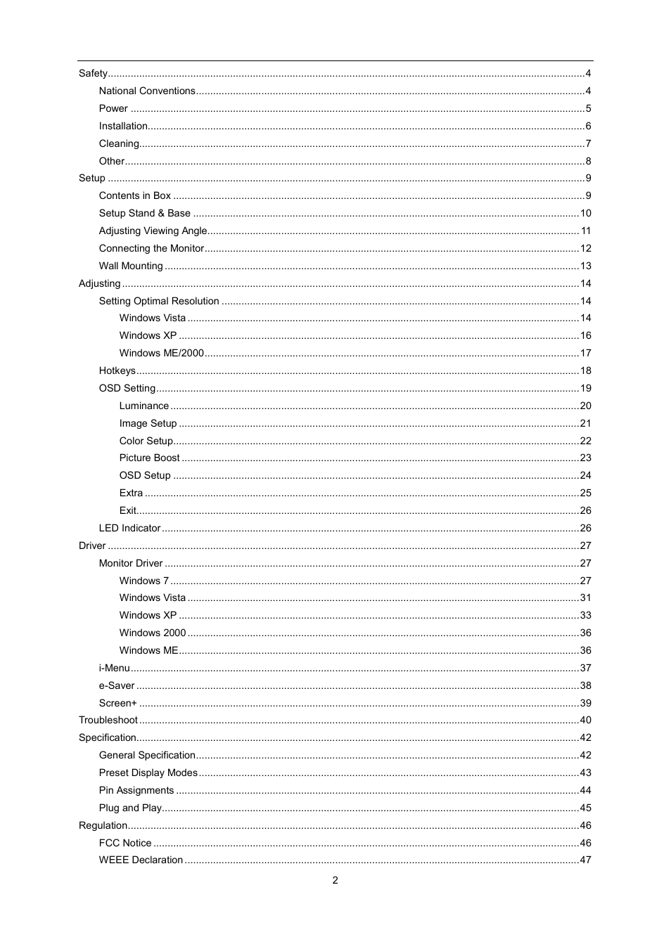 AOC E2495SD User Manual | Page 2 / 55