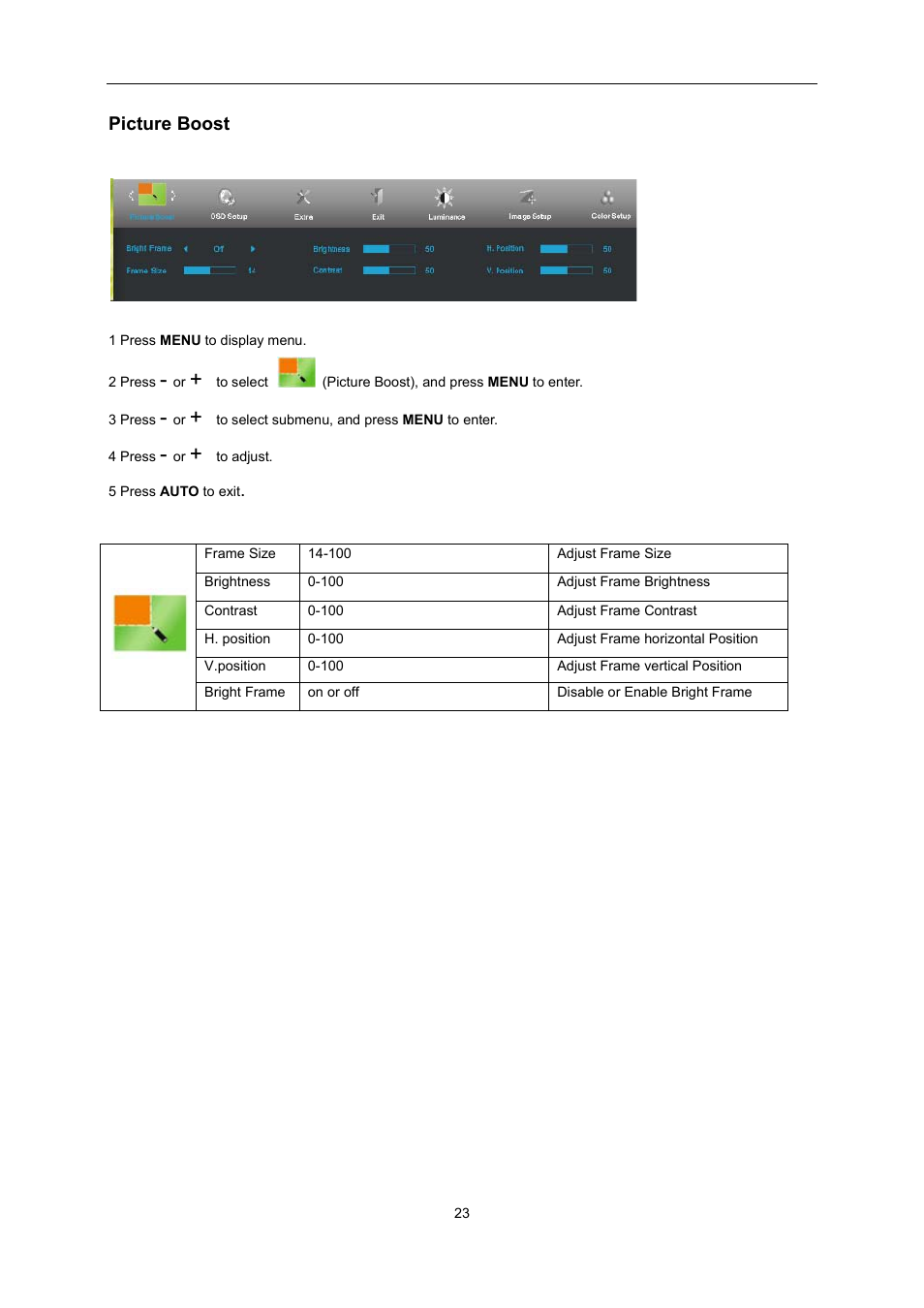 Picture boost | AOC E2495SD User Manual | Page 23 / 55