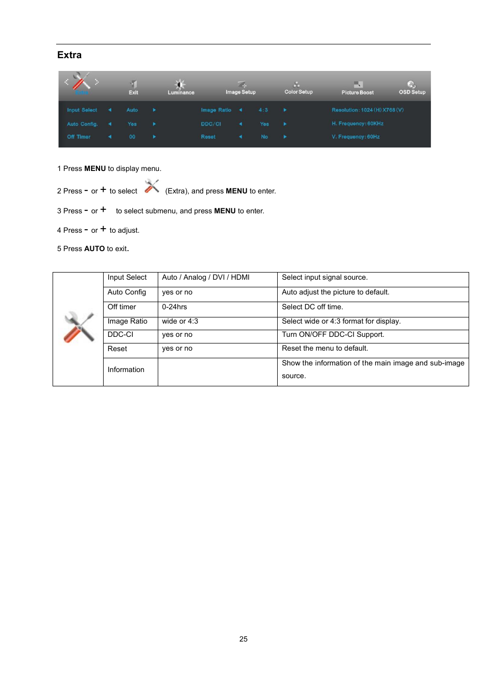 Extra | AOC E2495SD User Manual | Page 25 / 55