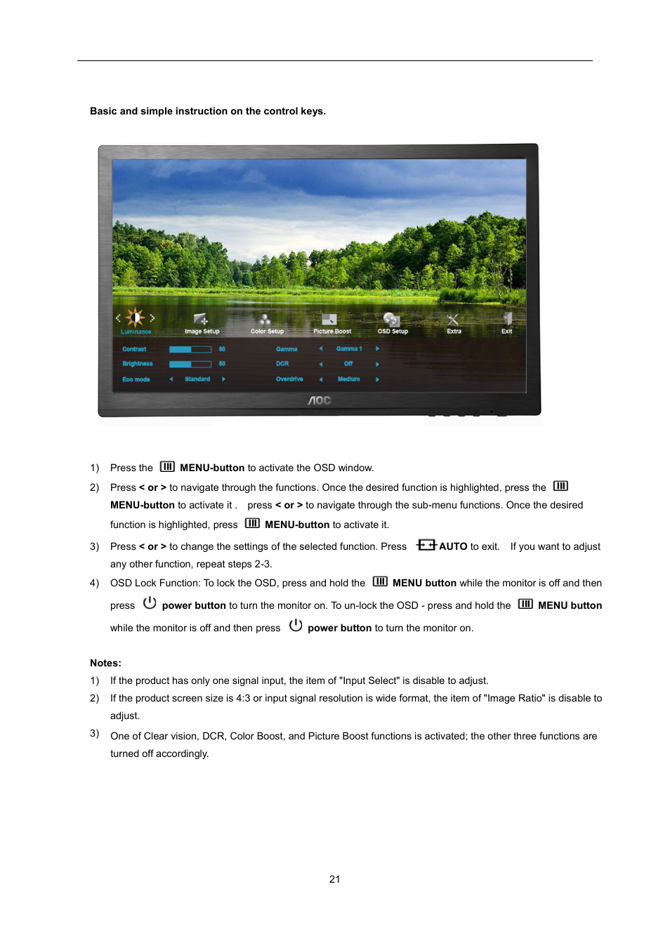 Osd setting | AOC E2460SH User Manual | Page 21 / 66