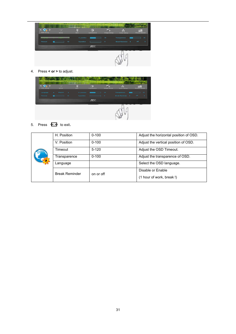 AOC E2460SH User Manual | Page 31 / 66