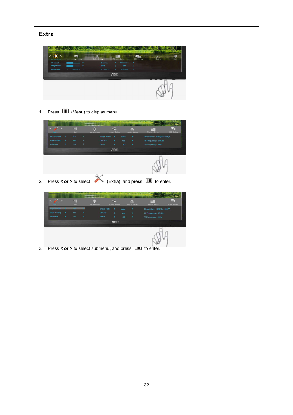 Extra | AOC E2460SH User Manual | Page 32 / 66