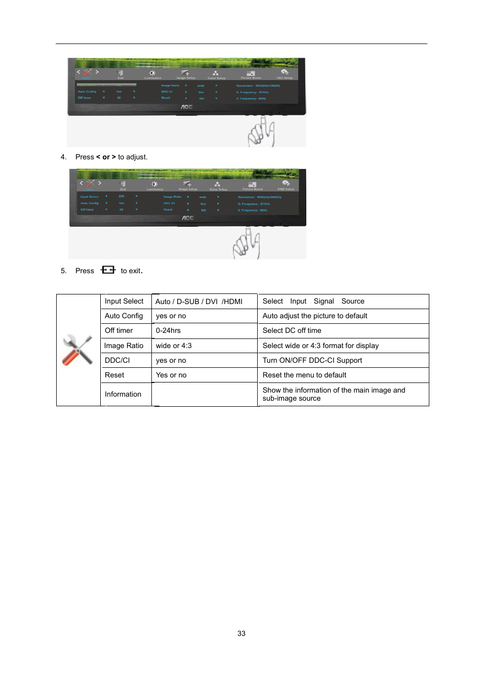 AOC E2460SH User Manual | Page 33 / 66