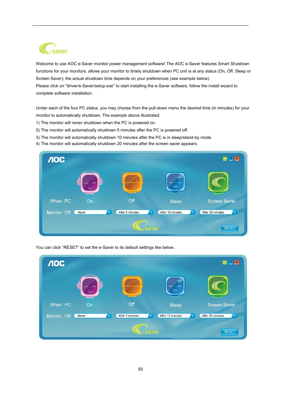 E-saver | AOC E2460SH User Manual | Page 50 / 66