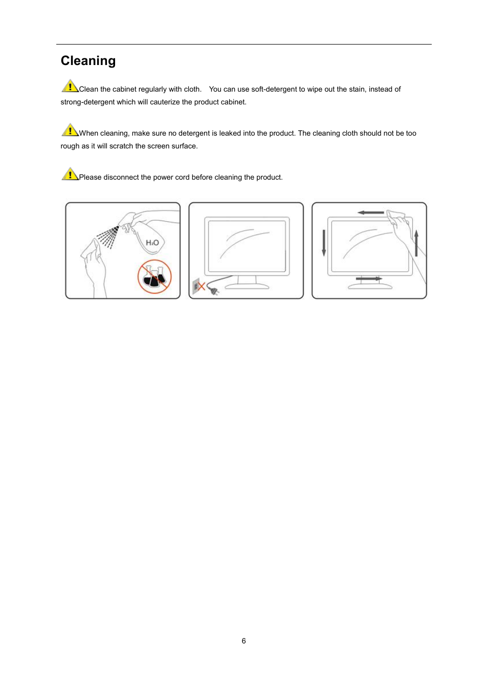 Cleaning | AOC E2460SH User Manual | Page 6 / 66