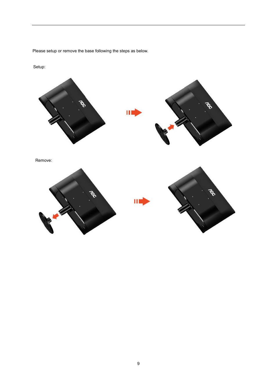 Setup stand & base | AOC E2460SH User Manual | Page 9 / 66