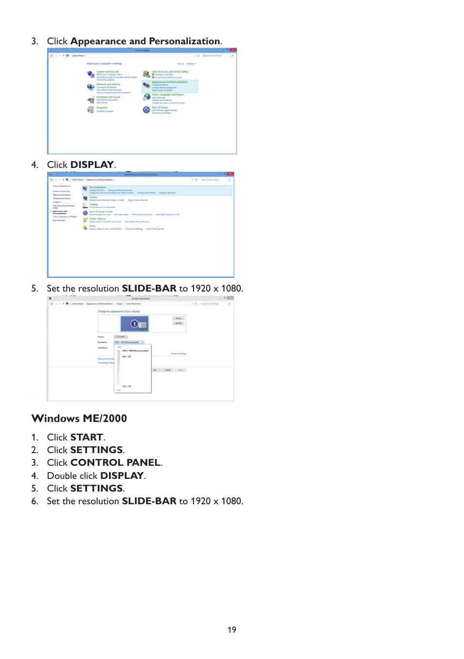 Windows me/2000 | AOC A2472PW4T User Manual | Page 19 / 72