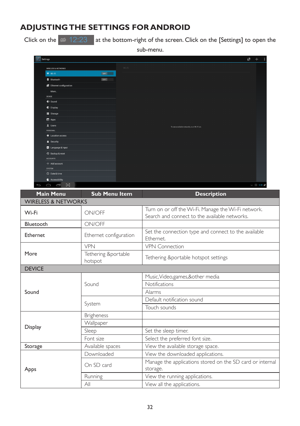 Adjusting the settings for android | AOC A2472PW4T User Manual | Page 32 / 72