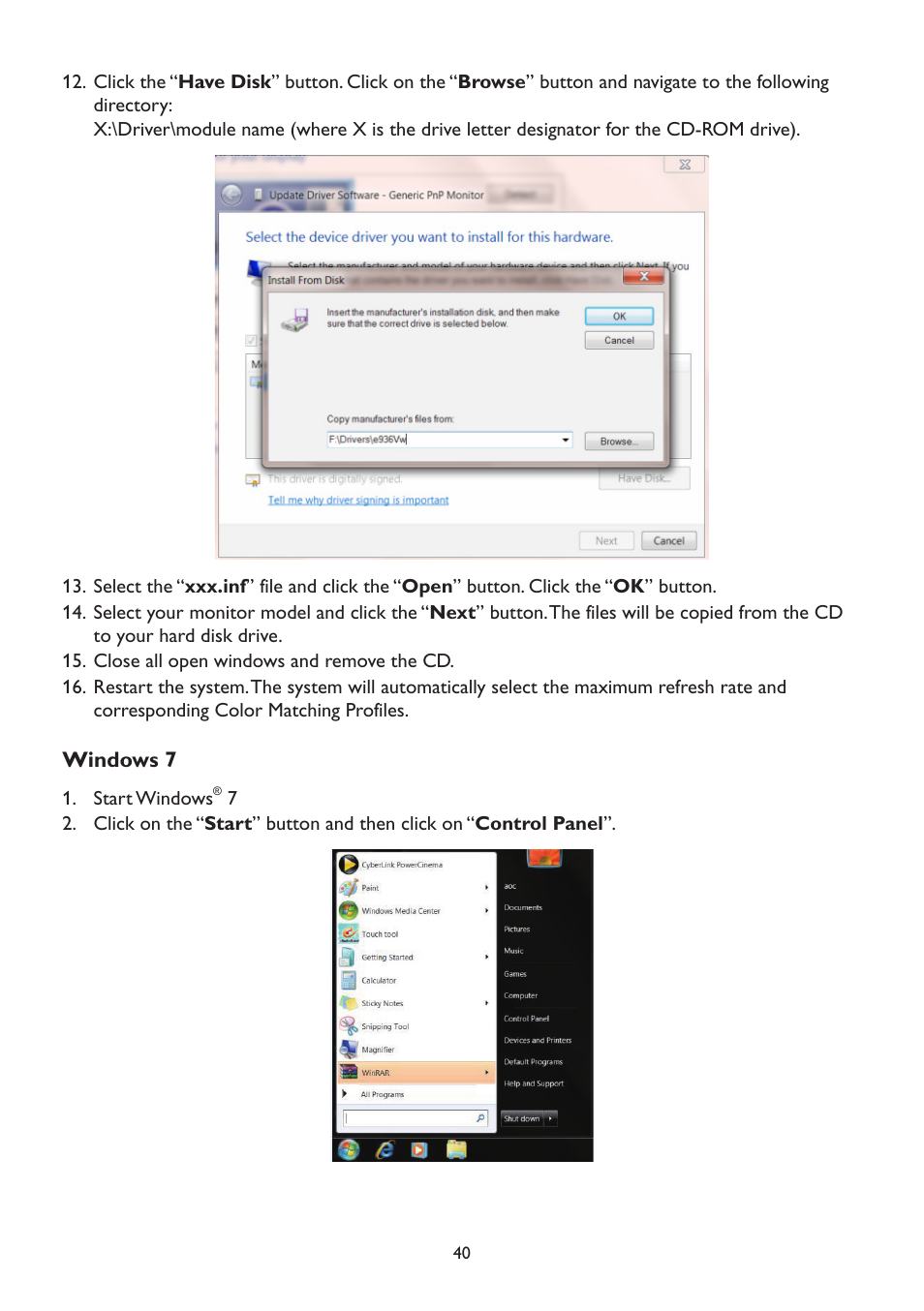 Windows 7 | AOC A2472PW4T User Manual | Page 40 / 72