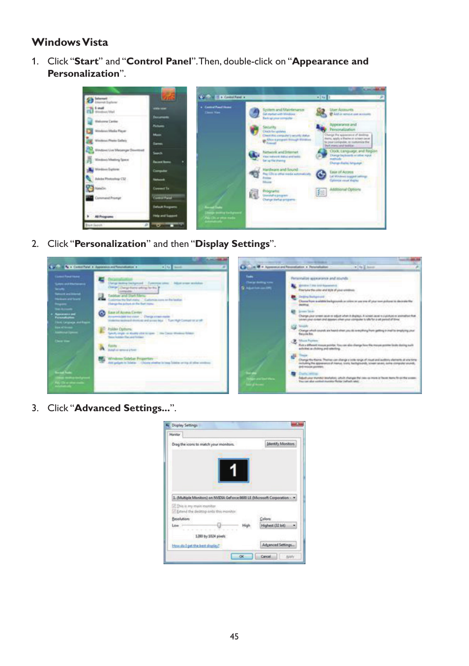 Windows vista | AOC A2472PW4T User Manual | Page 45 / 72