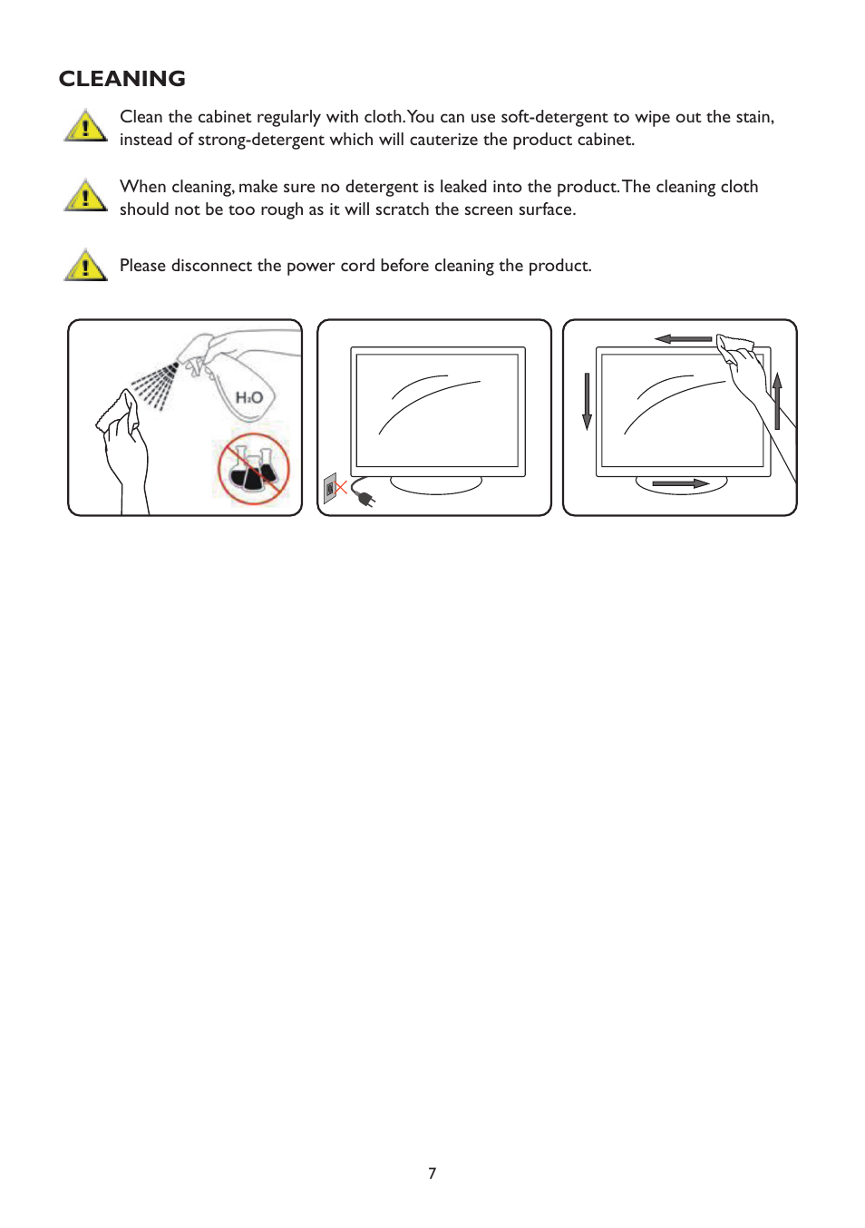 Cleaning | AOC A2472PW4T User Manual | Page 7 / 72