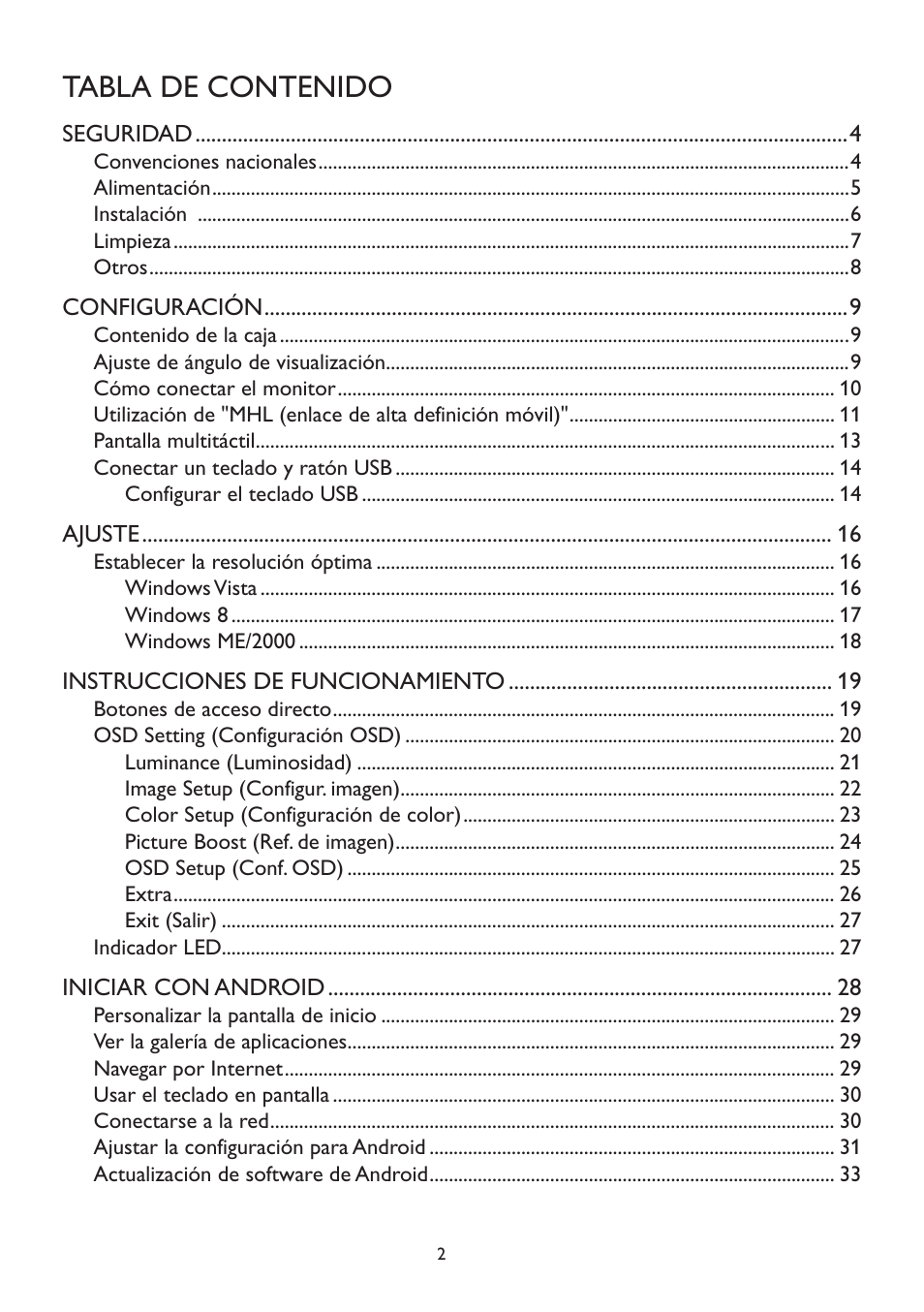 AOC A2472PW4T User Manual | Page 2 / 71