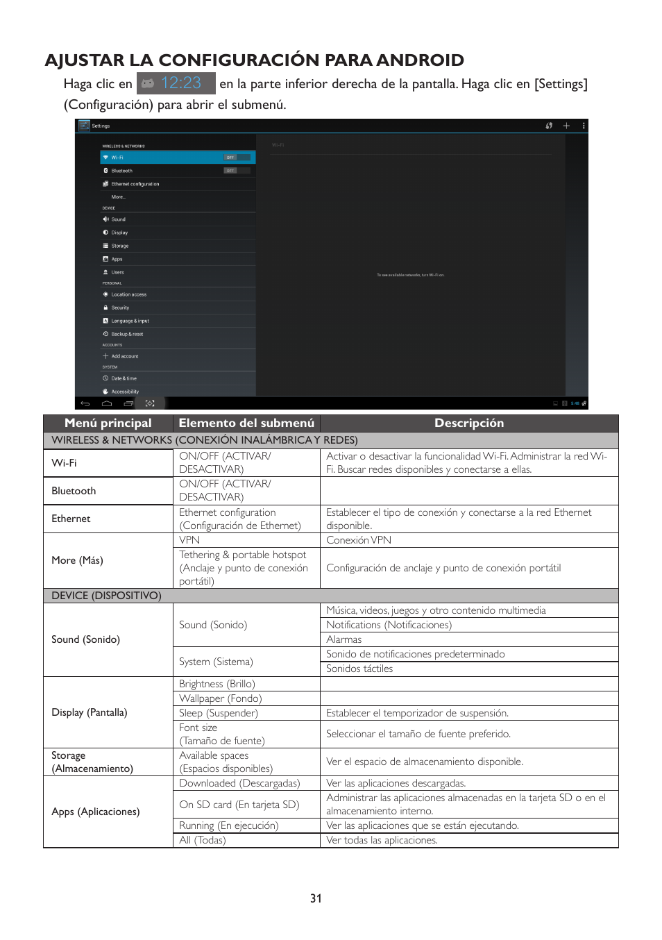 Ajustar la configuración para android, Haga clic en | AOC A2472PW4T User Manual | Page 31 / 71