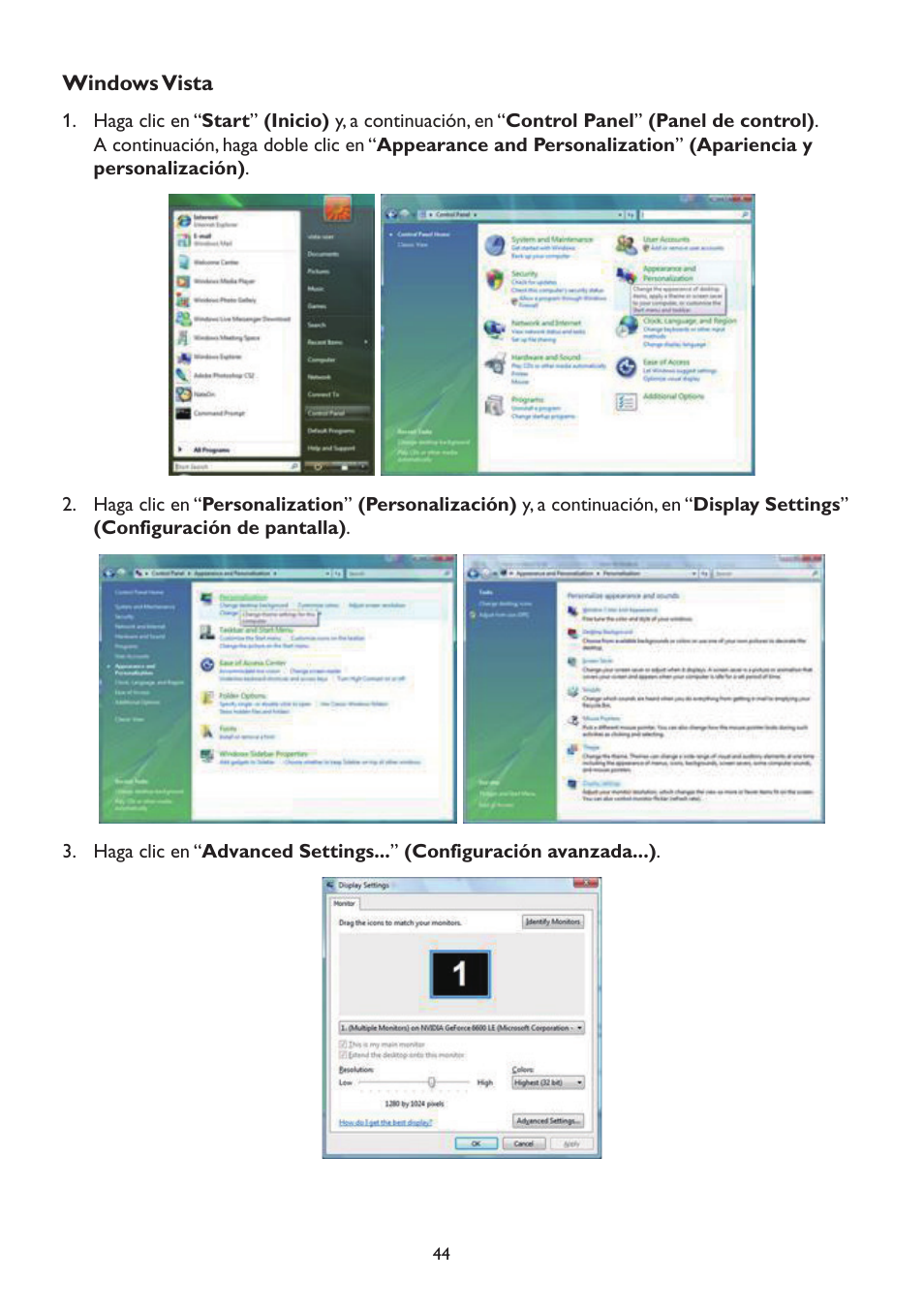 Windows vista | AOC A2472PW4T User Manual | Page 44 / 71