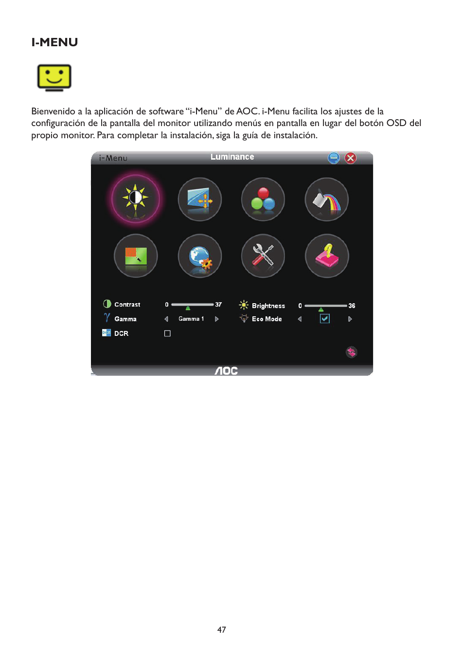 I-menu | AOC A2472PW4T User Manual | Page 47 / 71