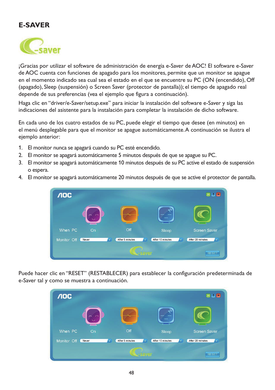 E-saver | AOC A2472PW4T User Manual | Page 48 / 71