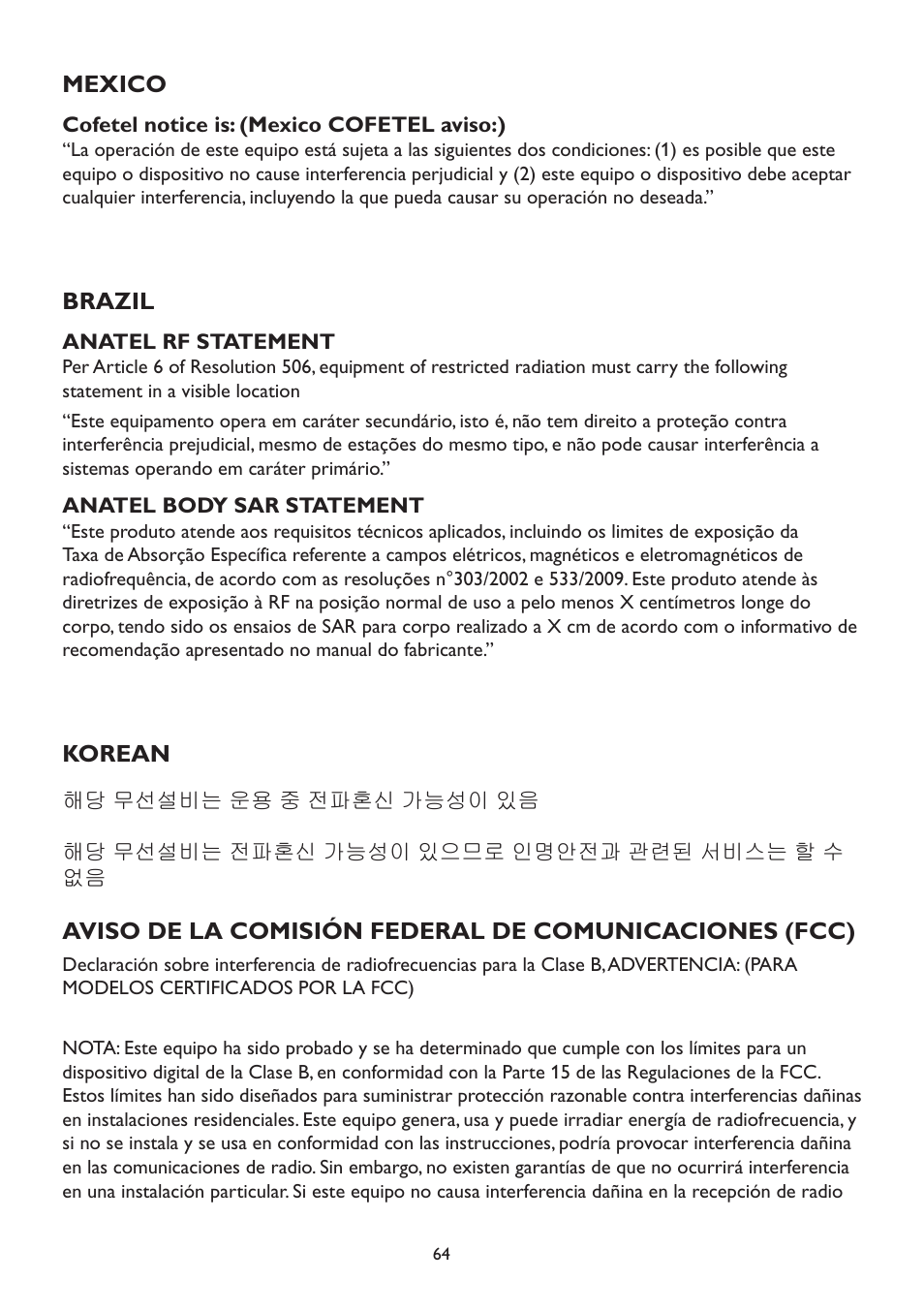 Mexico, Brazil, Korean | AOC A2472PW4T User Manual | Page 64 / 71