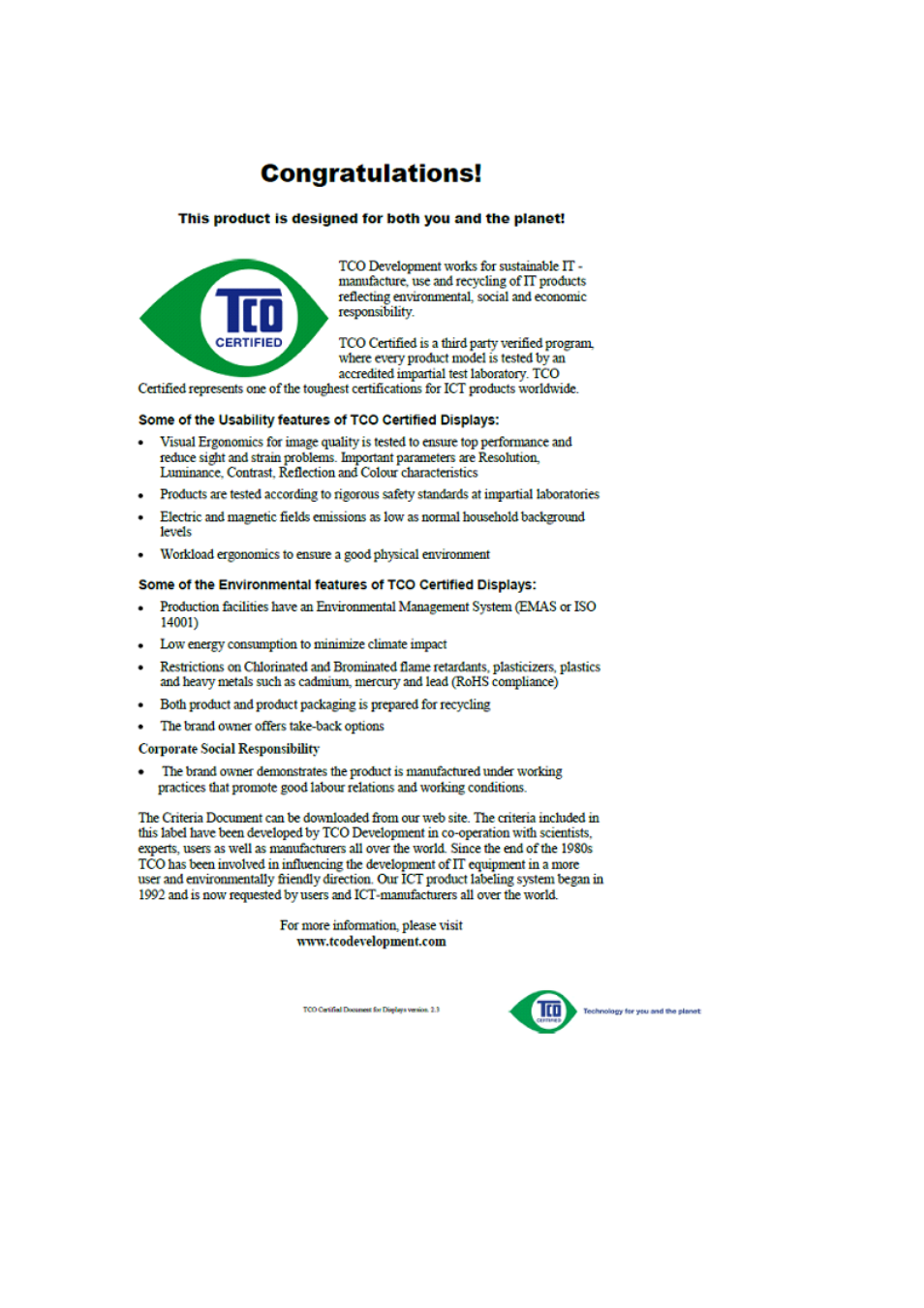 Tco document | AOC E2260BK User Manual | Page 75 / 76