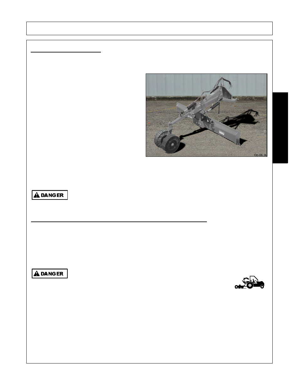 Blade storage, Transporting the tractor and implement, Operation | Opera t ion | Bush Hog 225 User Manual | Page 49 / 60