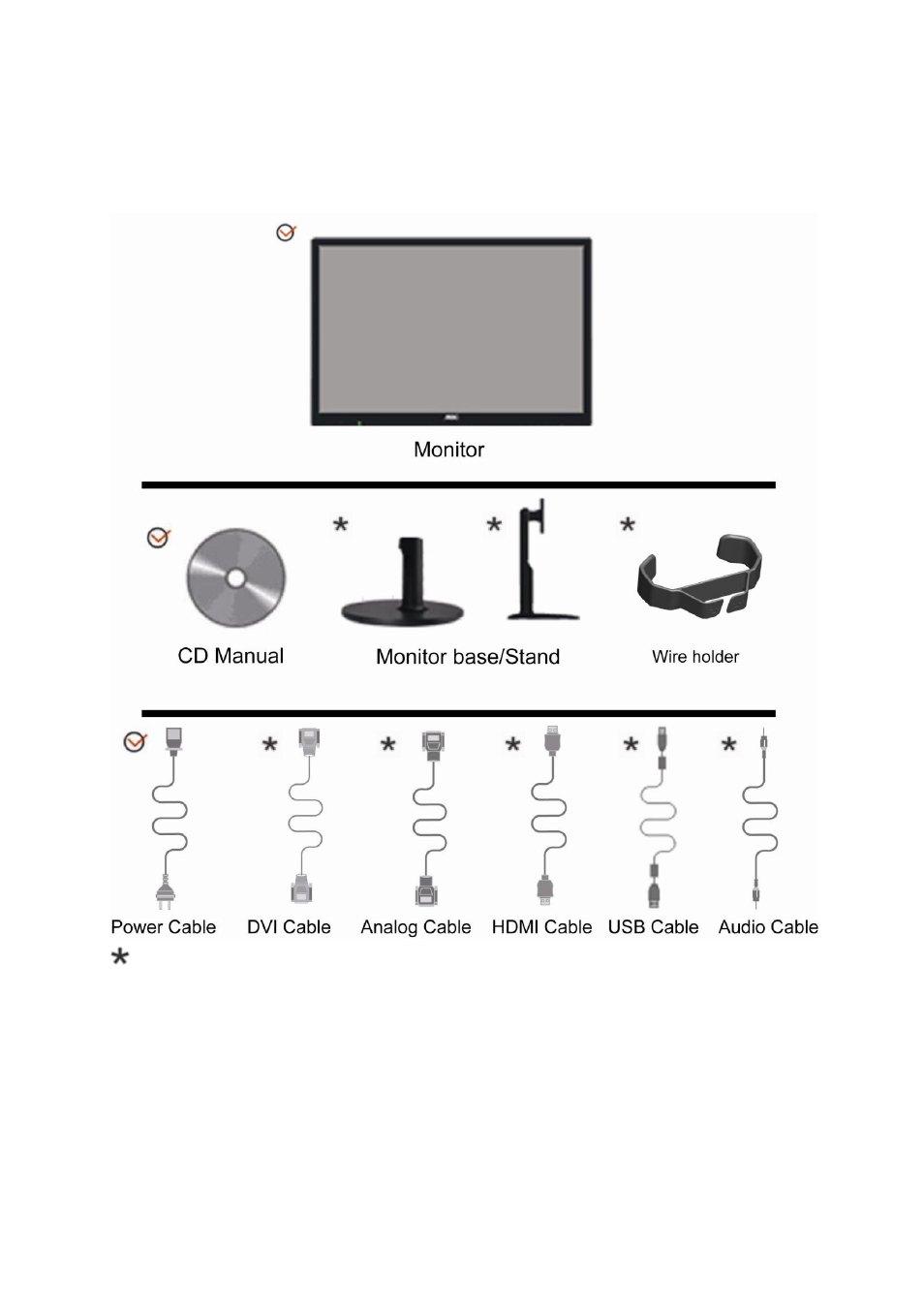 Setup, Contents in box | AOC E2360SDA User Manual | Page 9 / 66