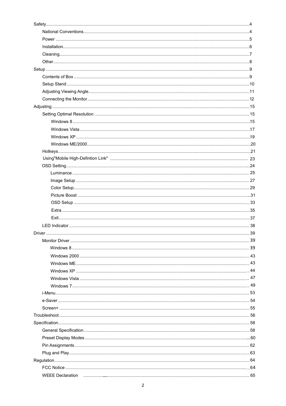 AOC I2470PWQU User Manual | Page 2 / 73