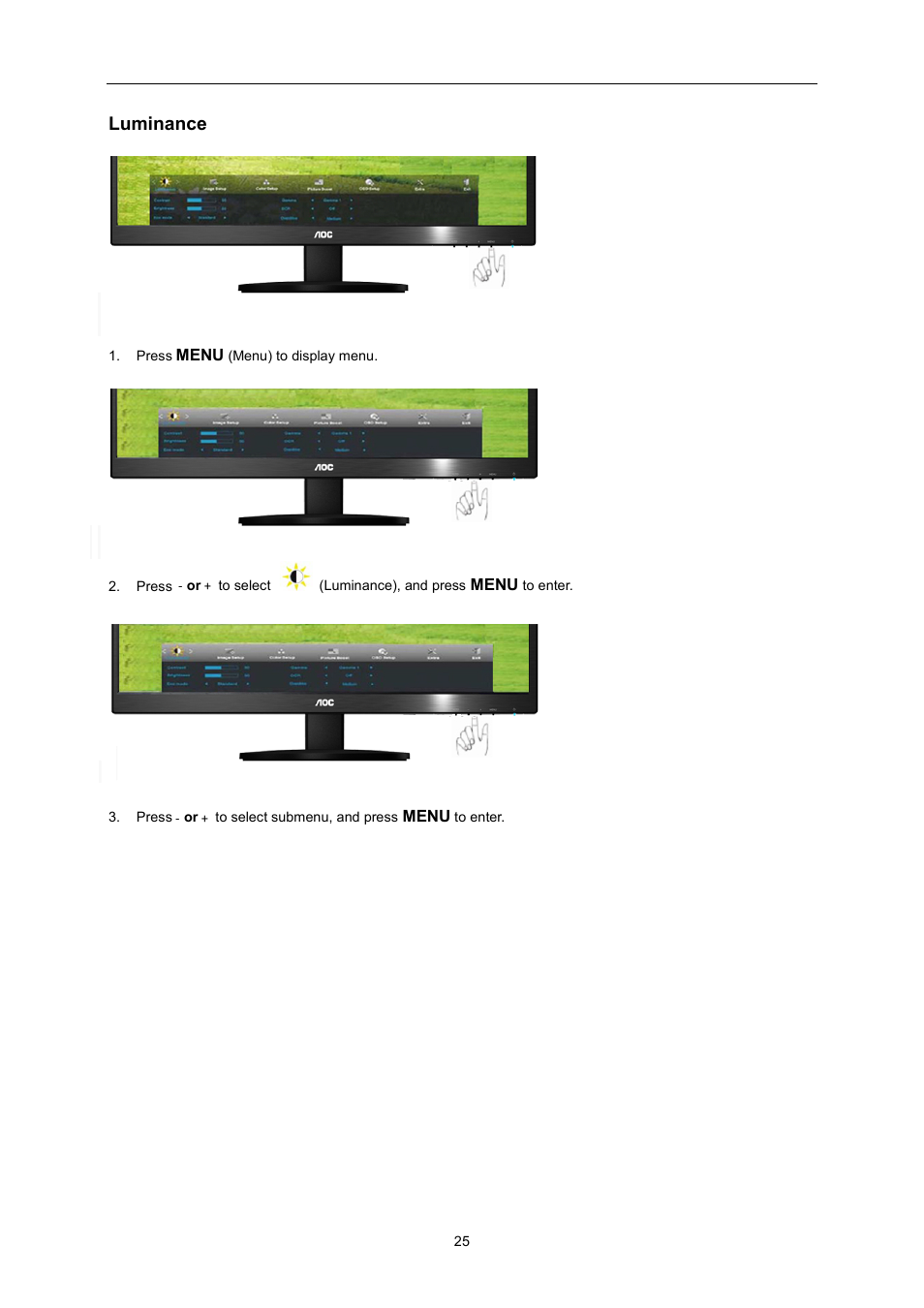 Luminance | AOC I2470PWQU User Manual | Page 25 / 73