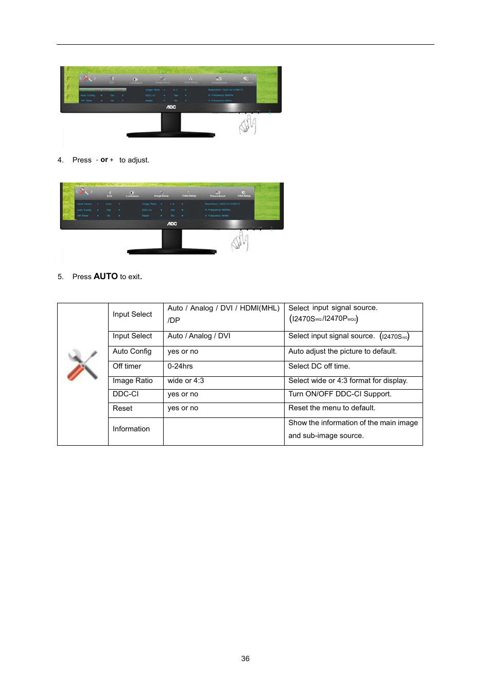 AOC I2470PWQU User Manual | Page 36 / 73