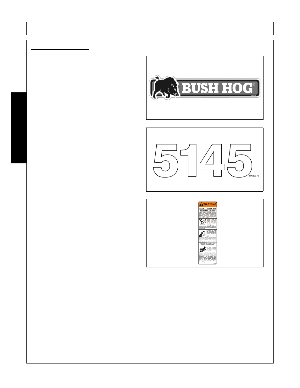 Decal description, Decal description -20, Safety | Bush Hog 5145 User Manual | Page 24 / 106