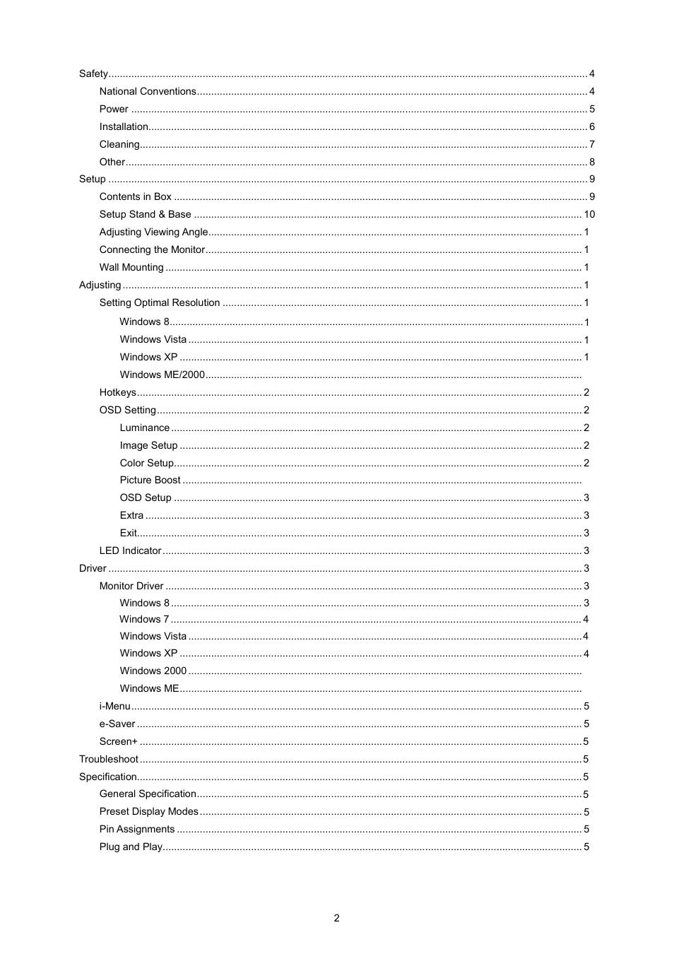 AOC I2360PHU User Manual | Page 2 / 68