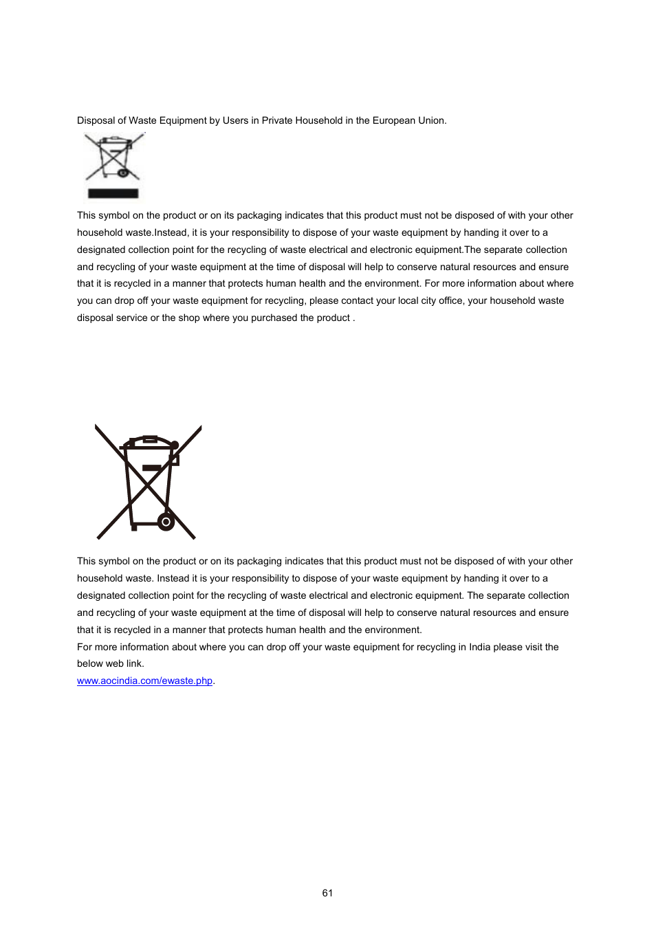 Weee declaration | AOC I2360PHU User Manual | Page 61 / 68