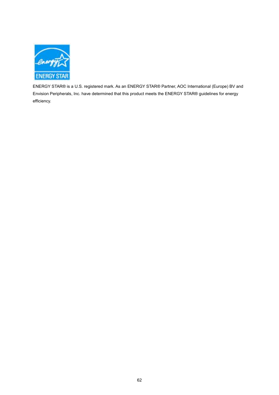 Epa energy star | AOC I2360PHU User Manual | Page 62 / 68