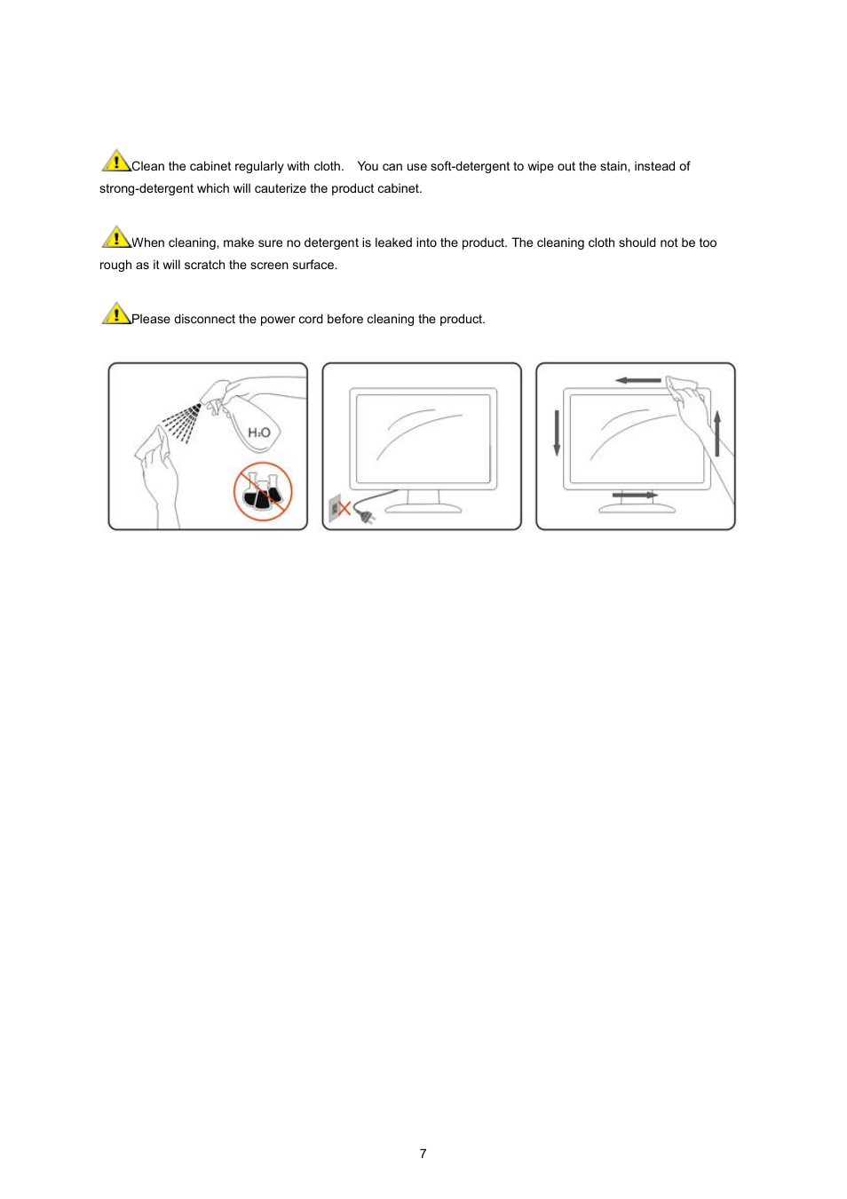 Cleaning | AOC I2360PHU User Manual | Page 7 / 68