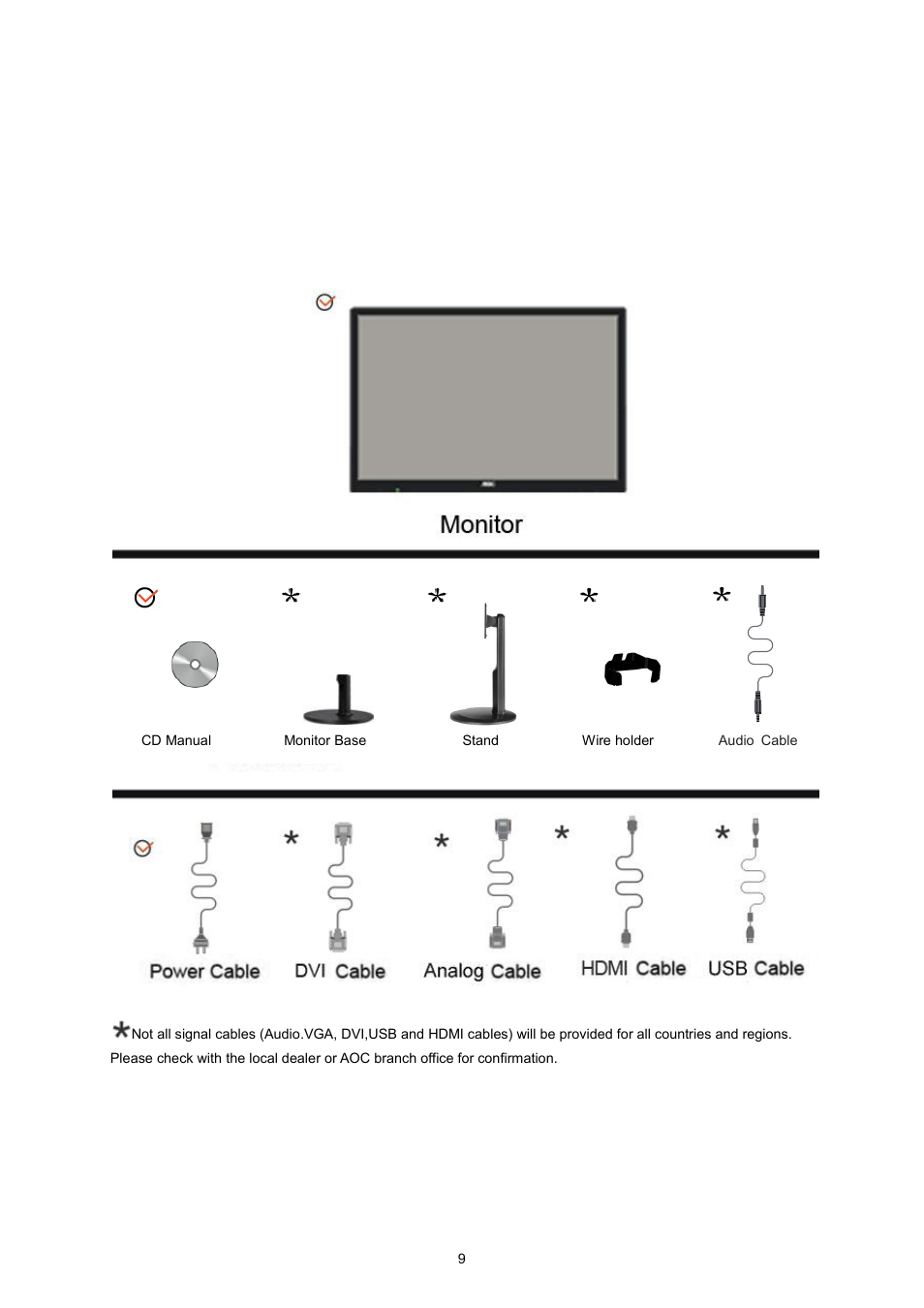 Setup, Contents of the box | AOC I2360PHU User Manual | Page 9 / 68